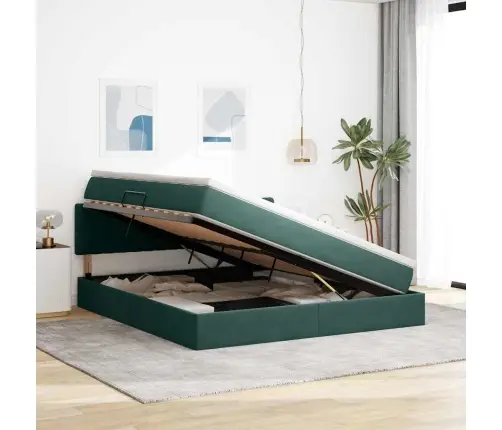 Led-Valgusega Hoiuvoodi Peaga Tume Rohelise 180 X 200 Cm Samet