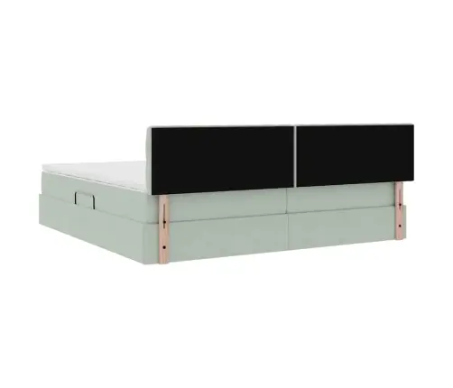 Led-Valgusega Hoiuvoodi Madratsiga Helehall 200 X 200 Cm Samet