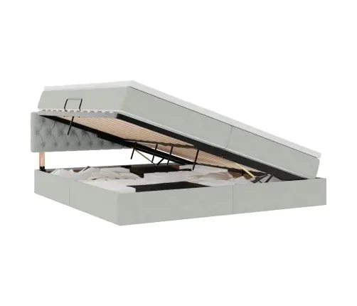 Led-Valgusega Hoiuvoodi Madratsiga Helehall 200 X 200 Cm Samet