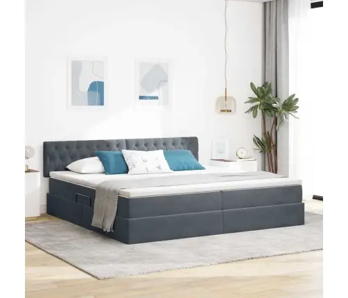 Lova Su Daiktų Laikymo Vieta Ir Led Tamsiai Pilka 200 X 200 Cm