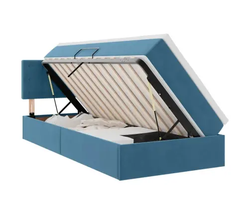 Gulta Ar Uzglabāšanas Vietu Un Led Tumši Zils 90 X 200 Cm Samts Vidaxl