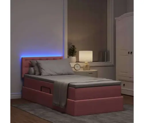 Led-Valgusega Hoiuvoodi Madratsiga Roosa 90 X 200 Cm Samet