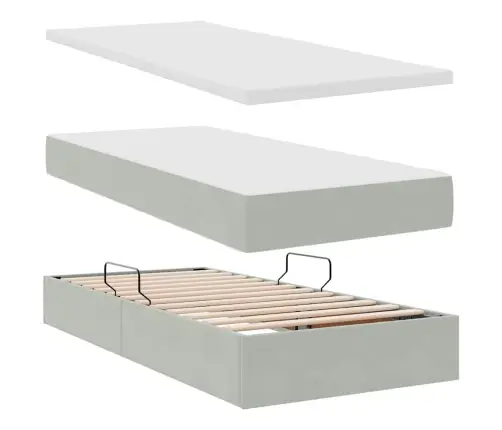 Lova Su Daiktų Laikymo Vieta Ir Led Šviesiai Pilka 100 X 200 Cm