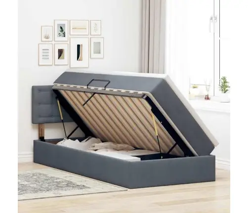 Lova Su Daiktų Laikymo Vieta Ir Led Tamsiai Pilka 100 X 200 Cm