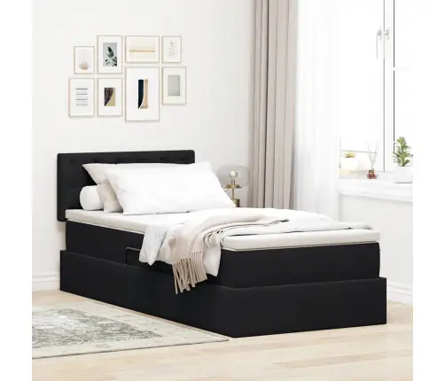 Gulta Ar Uzglabāšanas Vietu Un Led Melna 100 X 200 Cm Samts Vidaxl