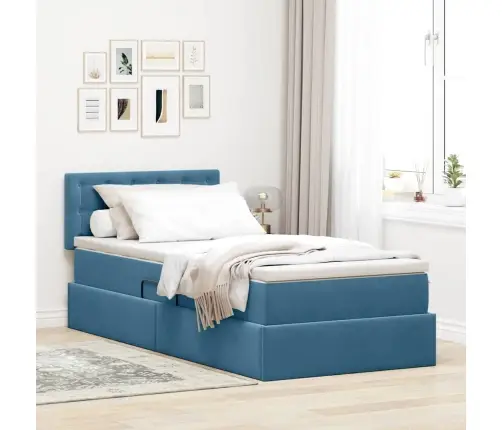 Gulta Ar Uzglabāšanas Vietu Un Led Tumši Zils 100 X 200 Cm Vidaxl