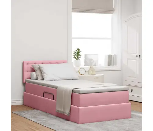 Lova Su Daiktų Laikymo Vieta Ir Led Rožinė 100 X 200 Cm Aksomas