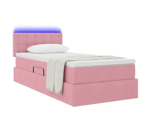 Lova Su Daiktų Laikymo Vieta Ir Led Rožinė 100 X 200 Cm Aksomas