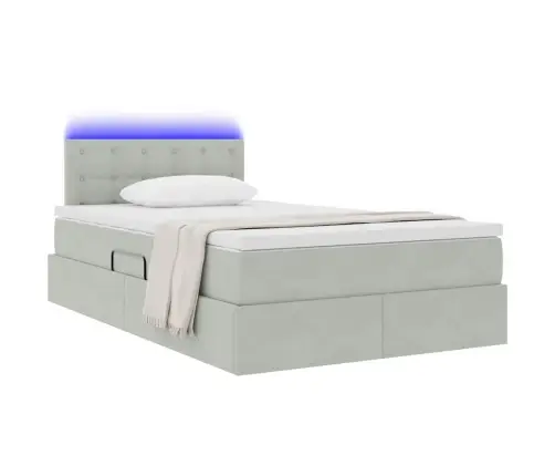 Gulta Ar Led Sloksnes Lukturiem Gaiši Pelēks 120 X 200 Cm Samts Vidaxl