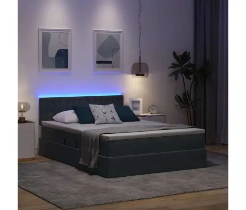 Lova Su Daiktų Laikymo Vieta Ir Led Tamsiai Pilka 140 X 190 Cm