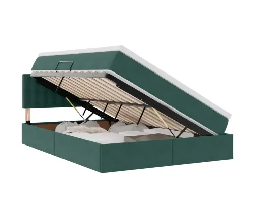 Gulta Ar Led Sloksnes Lukturiem Tumši Zaļš 140 X 190 Cm Samts Vidaxl