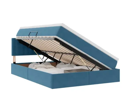 Lova Su Daiktų Laikymo Vieta Ir Led Tamsiai Mėlyna 140 X 190 Cm