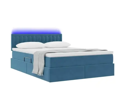 Lova Su Daiktų Laikymo Vieta Ir Led Tamsiai Mėlyna 140 X 190 Cm