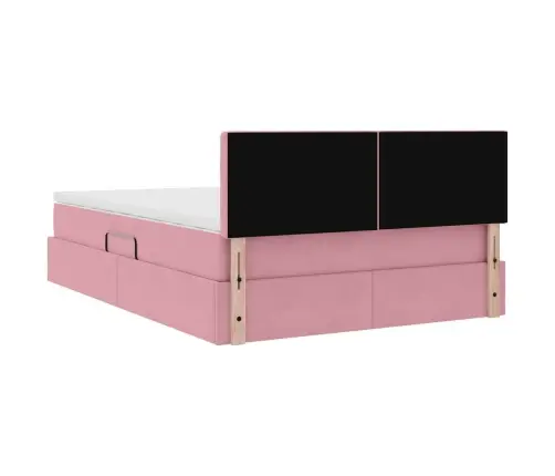 Gulta Ar Led Sloksnes Lukturiem Rozā 140 X 190 Cm Samts Vidaxl