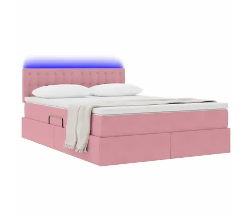 Gulta Ar Led Sloksnes Lukturiem Rozā 140 X 190 Cm Samts Vidaxl