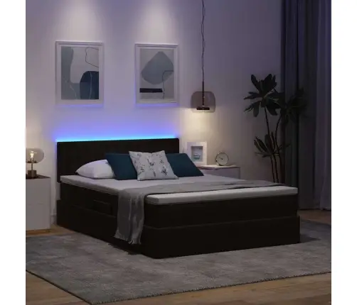 Lova Su Daiktų Laikymo Vieta Ir Led Juoda 140 X 200 Cm Aksomas