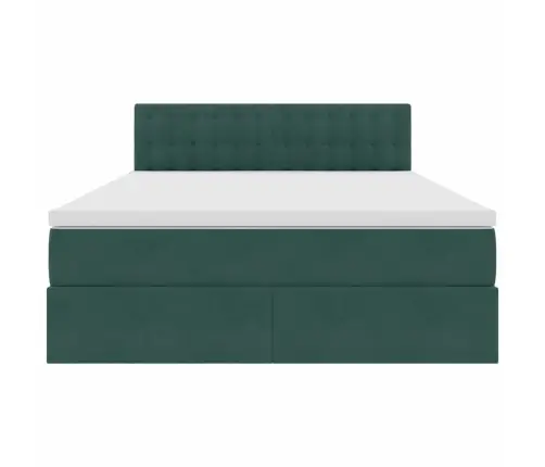 Gulta Ar Led Sloksnes Lukturiem Tumši Zaļš 140 X 200 Cm Samts Vidaxl