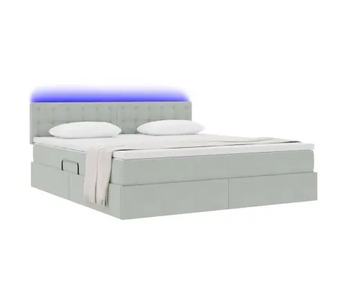 Gulta Ar Led Sloksnes Lukturiem Gaiši Pelēks 160 X 200 Cm Samts Vidaxl
