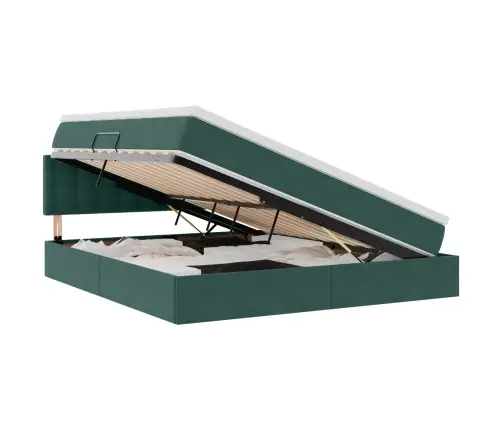 Voodi Led -Ribatuledega Peaga Tume Rohelise 160 X 200 Cm Samet