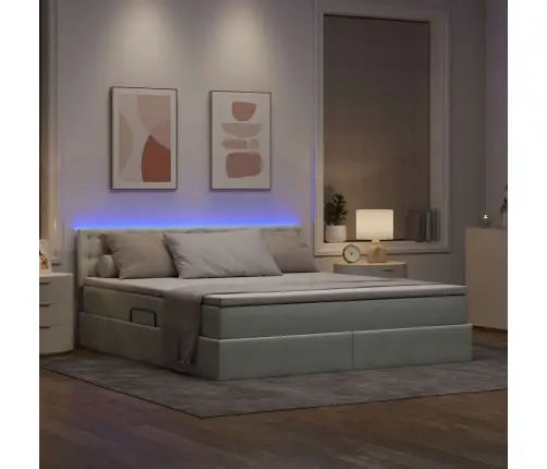 Gulta Ar Led Sloksnes Lukturiem Gaiši Pelēks 180 X 200 Cm Samts Vidaxl