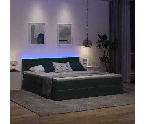 Gulta Ar Led Sloksnes Lukturiem Tumši Zaļš 180 X 200 Cm Samts Vidaxl