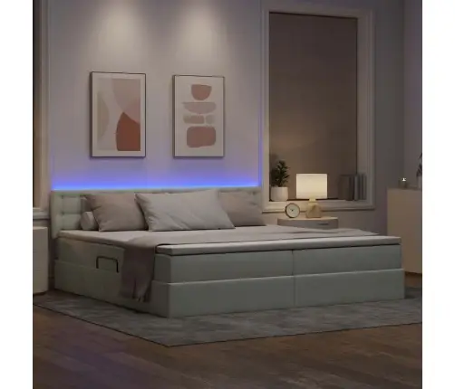 Led-Valgusega Hoiuvoodi Madratsiga Helehall 200 X 200 Cm Samet