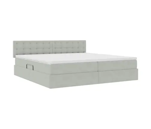 Led-Valgusega Hoiuvoodi Madratsiga Helehall 200 X 200 Cm Samet