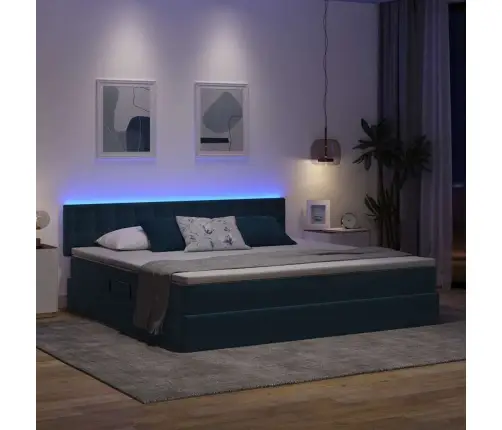 Gulta Ar Led Sloksnes Lukturiem Tumši Zils 200 X 200 Cm Samts Vidaxl