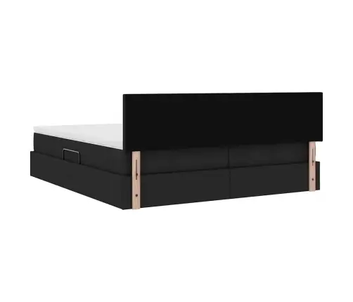 Lova Su Led Juostelių Žibintais Juoda 180 X 200 Cm Audinys