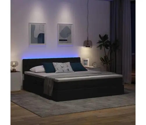 Gulta Ar Led Sloksnes Lukturiem Melna 180 X 200 Cm Audums Vidaxl