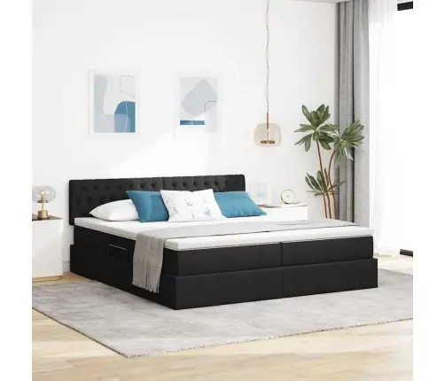 Gulta Ar Led Sloksnes Lukturiem Melna 180 X 200 Cm Audums Vidaxl