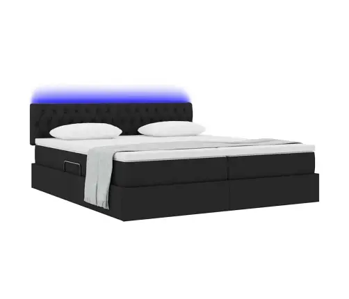 Gulta Ar Led Sloksnes Lukturiem Melna 180 X 200 Cm Audums Vidaxl
