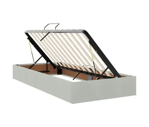 Voodi Led -Ribatuledega Peaga Helehall 200 X 200 Cm Samet