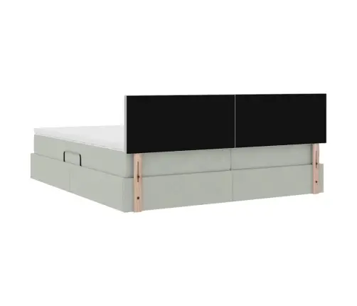 Voodi Led -Ribatuledega Peaga Helehall 200 X 200 Cm Samet
