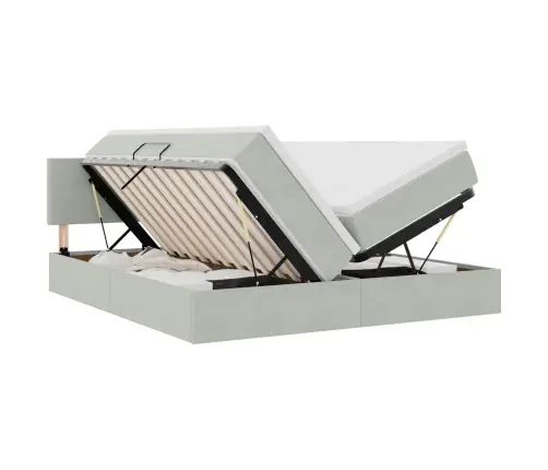 Voodi Led -Ribatuledega Peaga Helehall 200 X 200 Cm Samet