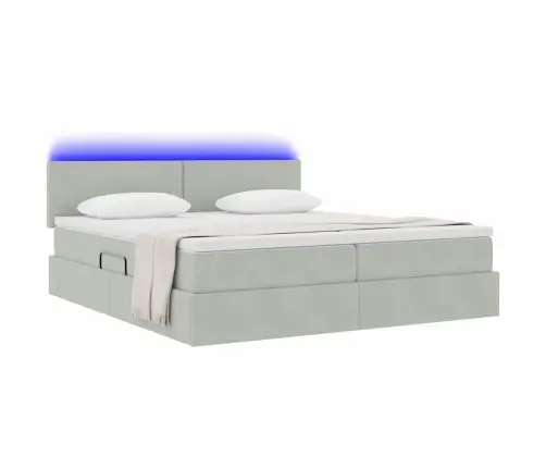 Voodi Led -Ribatuledega Peaga Helehall 200 X 200 Cm Samet