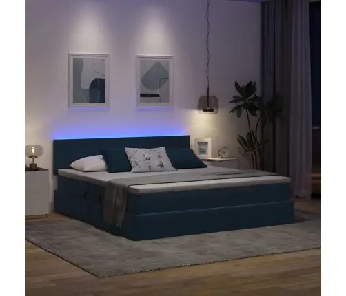 Gulta Ar Led Sloksnes Lukturiem Tumši Zils 200 X 200 Cm Samts Vidaxl