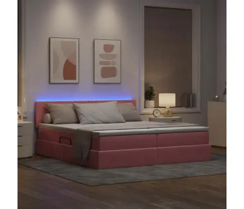 Gulta Ar Led Sloksnes Lukturiem Rozā 200 X 200 Cm Samts Vidaxl