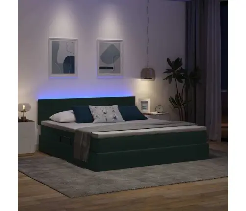 Gulta Ar Led Sloksnes Lukturiem Tumši Zaļš 180 X 200 Cm Samts Vidaxl