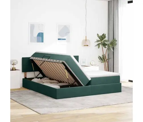 Gulta Ar Led Sloksnes Lukturiem Tumši Zaļš 180 X 200 Cm Samts Vidaxl