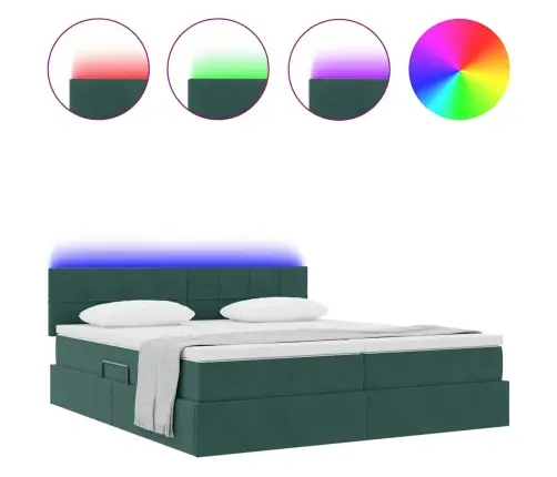 Gulta Ar Led Sloksnes Lukturiem Tumši Zaļš 180 X 200 Cm Samts Vidaxl