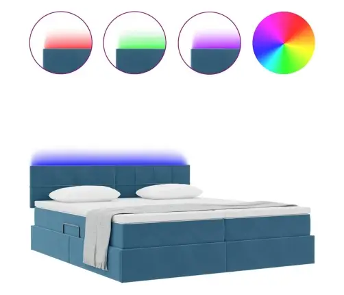 Gulta Ar Led Sloksnes Lukturiem Tumši Zils 180 X 200 Cm Samts Vidaxl