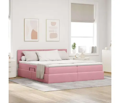 Gulta Ar Led Sloksnes Lukturiem Rozā 180 X 200 Cm Samts Vidaxl