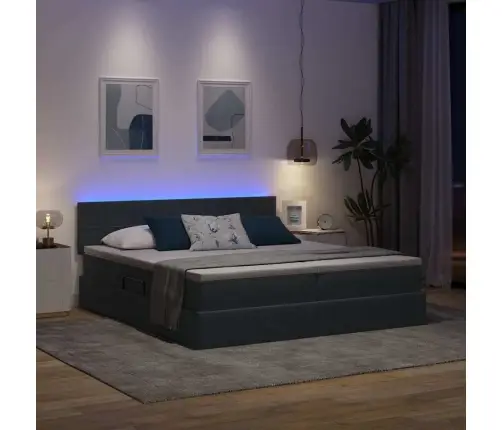 Gulta Ar Led Sloksnes Lukturiem Tumši Pelēks 200 X 200 Cm Samts Vidaxl