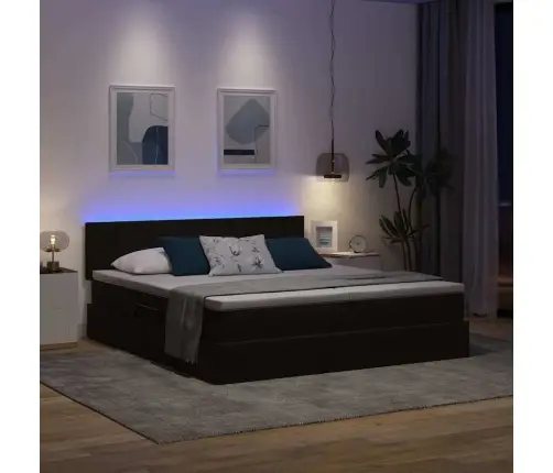 Gulta Ar Led Sloksnes Lukturiem Melna 200 X 200 Cm Samts Vidaxl