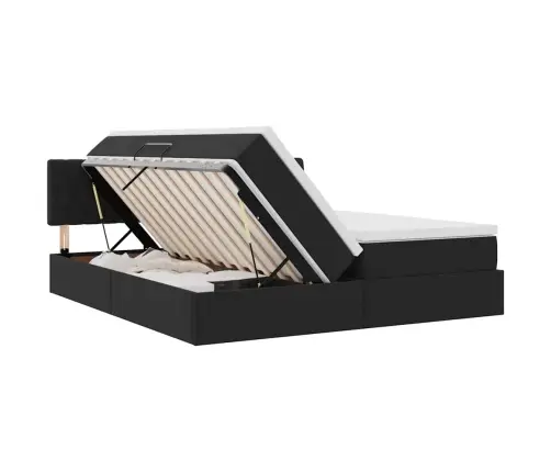 Lova Su Led Juostelių Žibintais Juoda 200 X 200 Cm Aksomas