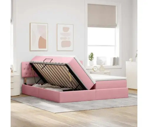 Voodi Led -Ribatuledega Peaga Roosa 200 X 200 Cm Samet