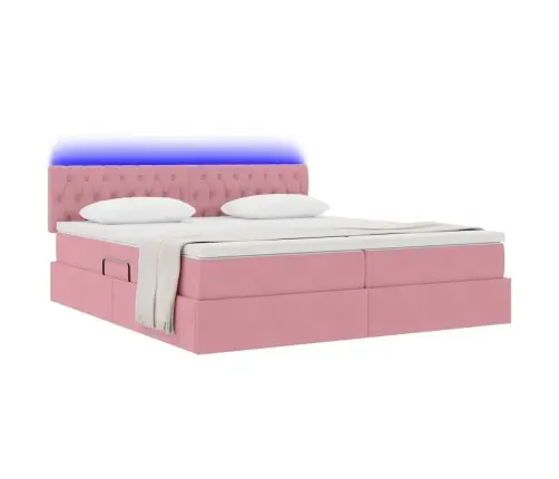 Voodi Led -Ribatuledega Peaga Roosa 200 X 200 Cm Samet