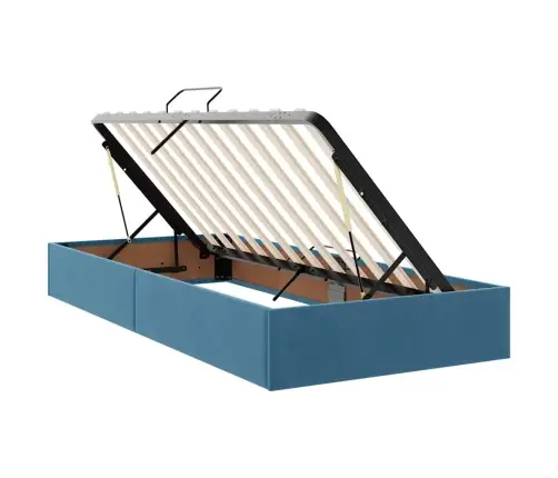 Voodi Led -Ribatuledega Peaga Tumesinine 200 X 200 Cm Samet