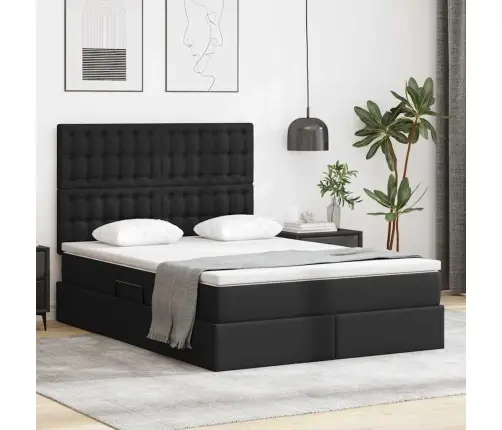 Glabāšanas Gulta Ar Matraci Melna 140 X 190 Cm Mākslīgā Āda Vidaxl